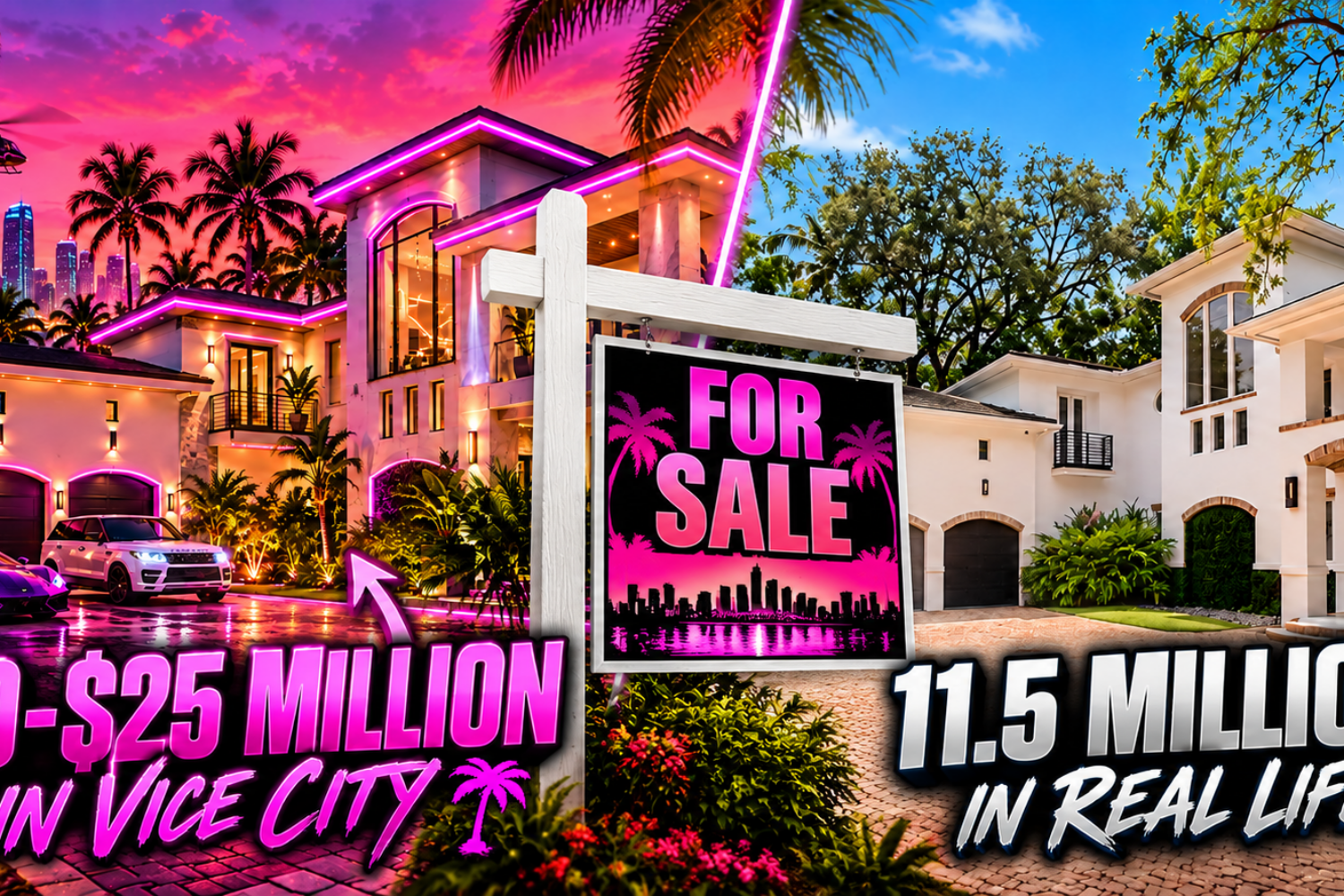 GTA VI-style luxury mansion compared with high-end real estate in Miami